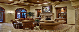 Painted living room with coffered ceiling