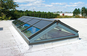 Skylights installed on a flat roof